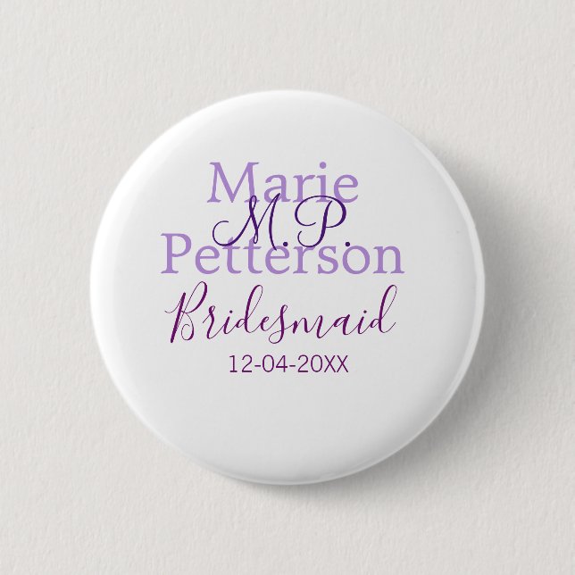 Monogram add name letter bridesmaid wedding maids  button (Front)
