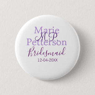 Monogram add name letter bridesmaid wedding maids button