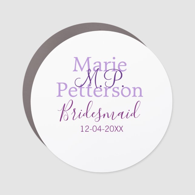 Monogram add name letter bridesmaid wedding maids  car magnet (Front)