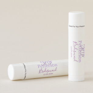Monogram add name letter bridesmaid wedding maids lip balm