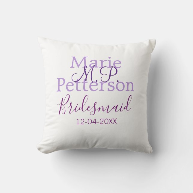 Monogram add name letter bridesmaid wedding maids  throw pillow (Front)