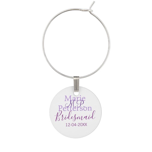 Monogram add name letter bridesmaid wedding maids  wine charm (Front)