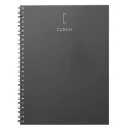 Monogram Add Name Plain Minimalist Grey Notebook