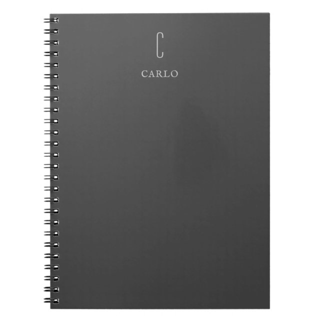 Monogram Add Name Plain Minimalist Grey Notebook (Front)