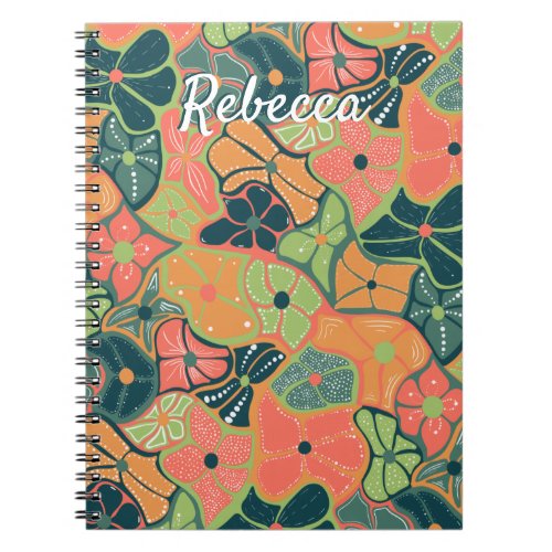 Monogram Add Name Retro Funky Colorful Flower Notebook