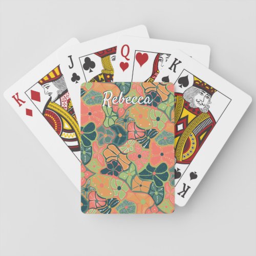 Monogram Add Name Retro Funky Colorful Flower Play Playing Cards