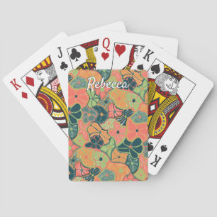 Monogram Add Name Retro Funky Colorful Flower Play Poker Cards