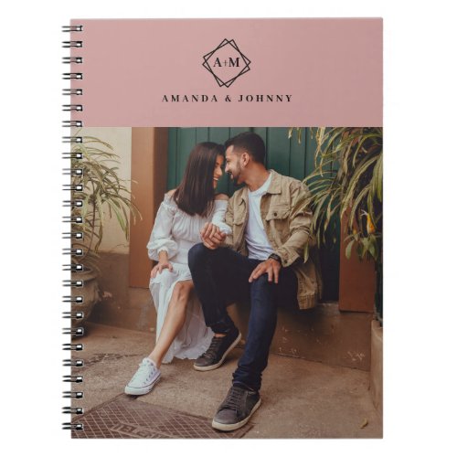 Monogram Add Your Own Photo Blush Color Block   Notebook