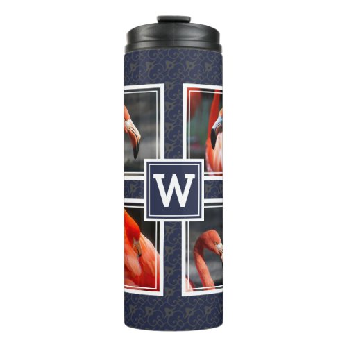 Monogram Add Your Own Photo Collage Blue Thermal Tumbler