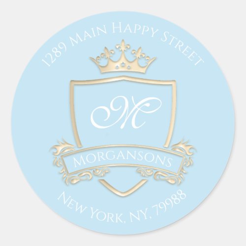 Monogram Address Crown Royal Gold Ocean RSVP Classic Round Sticker