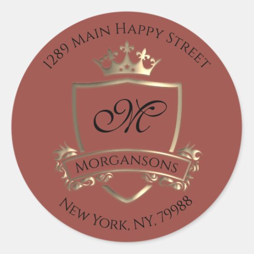 Monogram Address Crown Royal Gold Rose RSVP Classic Round Sticker