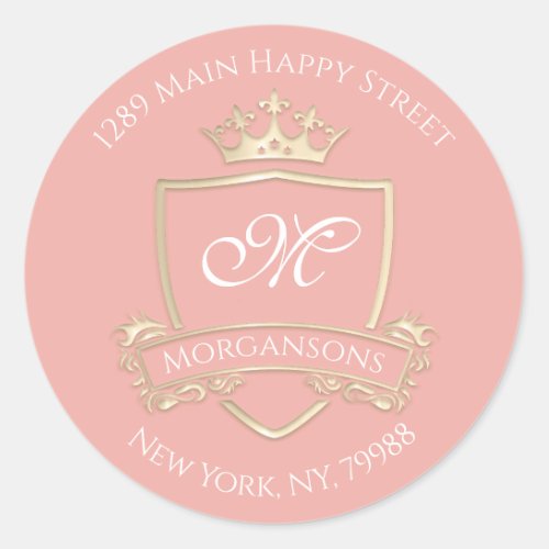 Monogram Address Crown Royal Gold Rose RSVP Classic Round Sticker