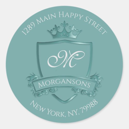 Monogram Address Crown Royal Princess Mint RSVP Classic Round Sticker