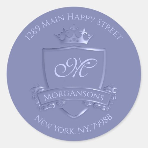 Monogram Address Crown Royal Princess Smoky Blue Classic Round Sticker