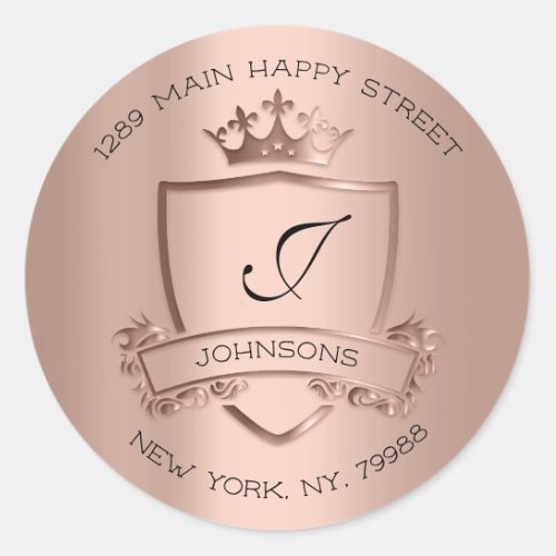 Monogram Address Crown Royal RSVP Rose Bridal Classic Round Sticker