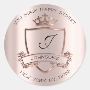 Monogram Address Crown Royal RSVP Rose Wedding Classic Round Sticker