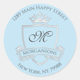 Monogram Address Crown Royal Silver Gray Classic Round Sticker