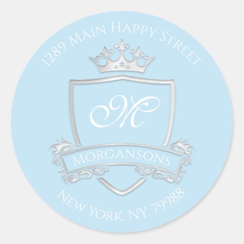 Monogram Address Crown Royal Silver Ocean RSVP Classic Round Sticker