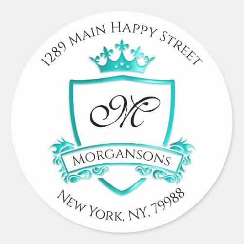 Monogram Address Crown Royal White Mint RSVP Classic Round Sticker