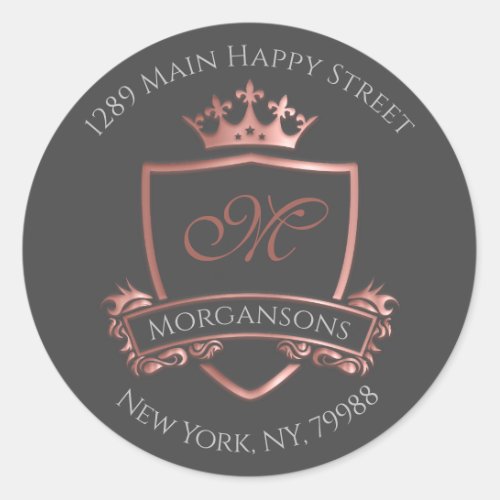Monogram Address Crown Royal White Rose RSVP Classic Round Sticker