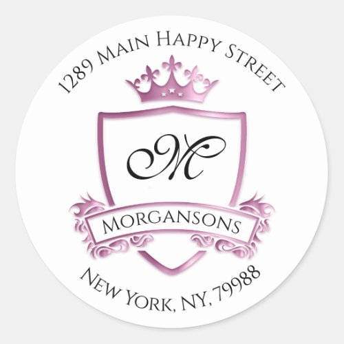 Monogram Address Crown Royal White Rose RSVP Classic Round Sticker