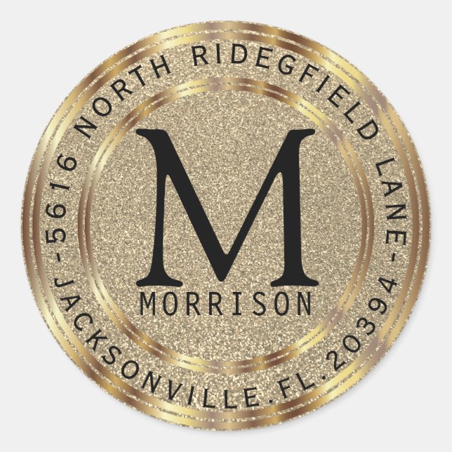 Monogram Address Label in Gold Glitter (Front)