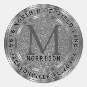 Monogram Address Label in Silver Glitter