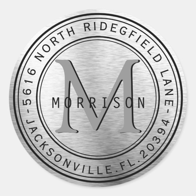 Monogram Address Label in Silver Metal (Front)