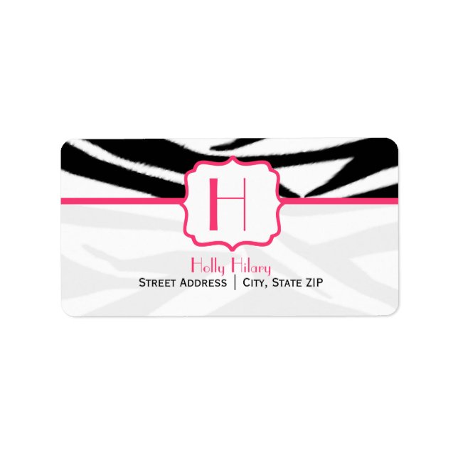Monogram Address Label - Zebra Print and Pink (Front)