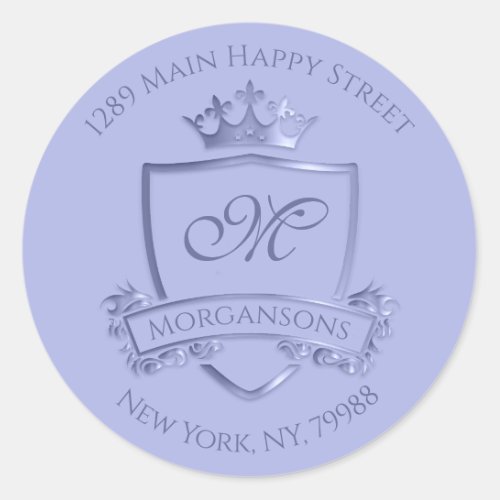 Monogram Address RSVP Crown Royal Smoky Blue VIP Classic Round Sticker