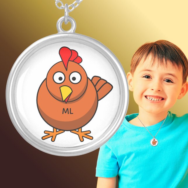 Monogram Adorable Baby Rooster Cartoon Farm Animal Silver Plated Necklace (Monogram Adorable Baby Rooster Cartoon Farm Animal Silver Plated Necklace)