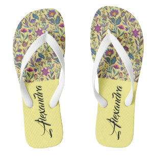 Monogram Adorable classic Victorian Yellow floral Flip Flops