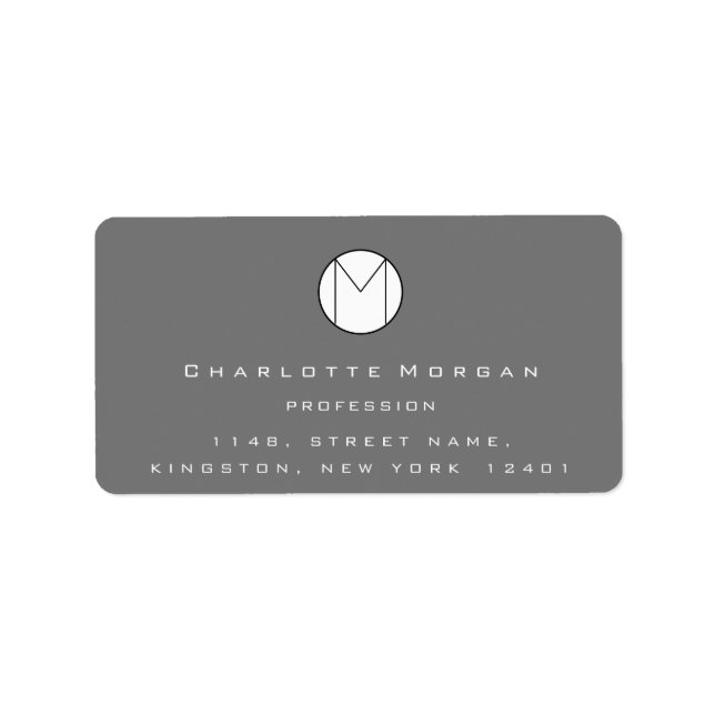 Monogram Adress Name Minimal Logo Gray RSVP Label (Front)