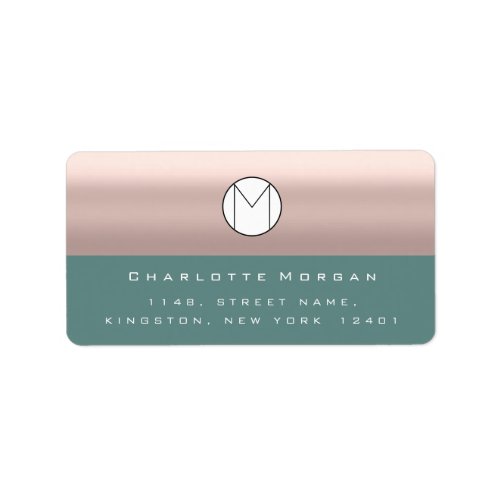 Monogram Adress Name Minimal Rose Aqua Teal  RSVP Label