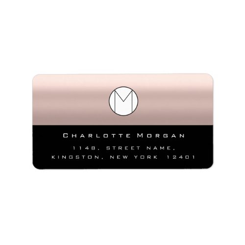 Monogram Adress Name Minimal Rose Black RSVP Label