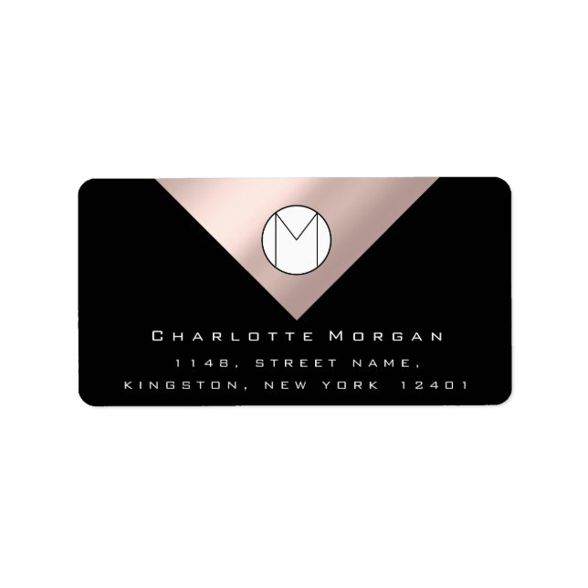 Monogram Adress Name Minimal Rose Black RSVP Label (Front)