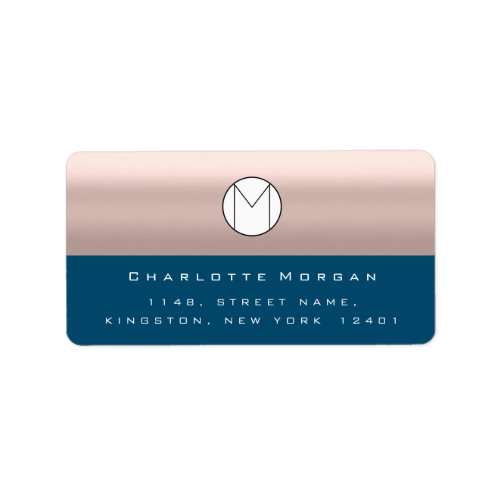 Monogram Adress Name Minimal Rose Blue Navy RSVP Label