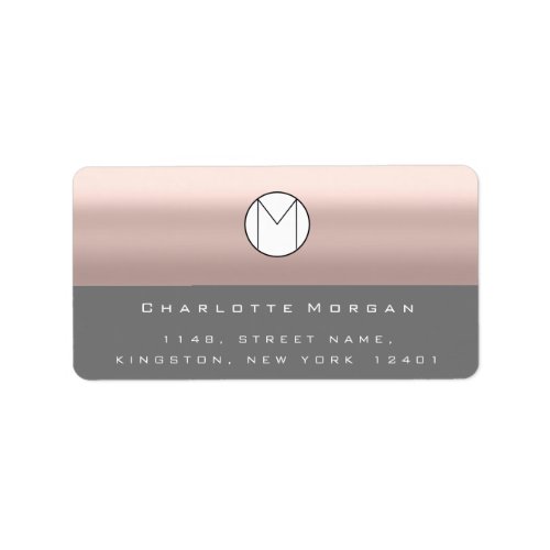 Monogram Adress Name Minimal Rose Gray RSVP Label