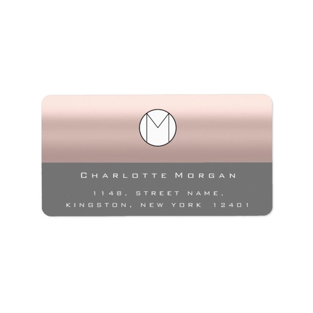 Monogram Adress Name Minimal Rose Gray RSVP Label (Front)