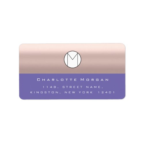 Monogram Adress Name Minimal Rose Purple  RSVP Label