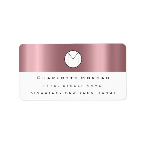 Monogram Adress Name Minimal Rose White RSVP Label