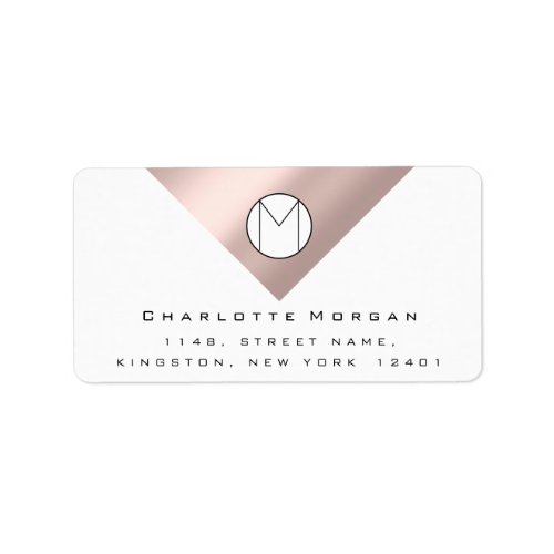 Monogram Adress Name Minimal Rose White RSVP Label