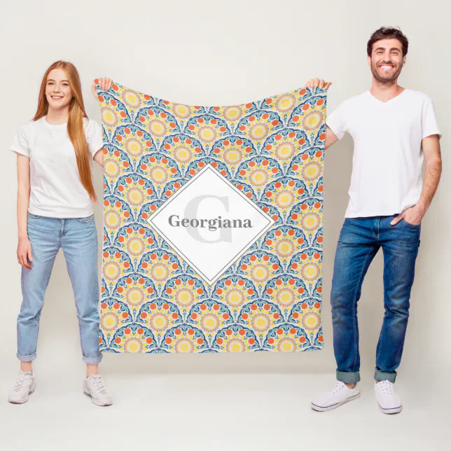 Monogram Aegean Summer Oranges And Lemons Deco Fleece Blanket (In Situ)