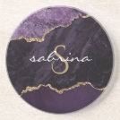 Monogram Agate Geode Purple Gold Sandstone Coaster Monogram Agate Geode Purple Gold Sandstone Coaster