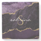 Monogram Agate Geode Purple Gold Stone Coaster Monogram Agate Geode Purple Gold Stone Coaster
