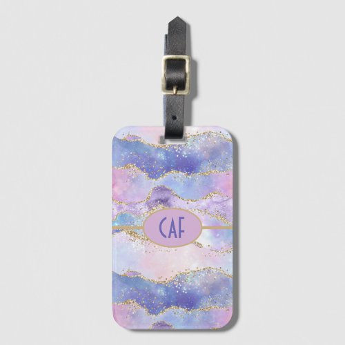 Monogram Agate Glitter Trendy Blue Pink Purple Luggage Tag