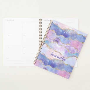 Monogram Agate Glitter Trendy Blue Pink Purple Planner