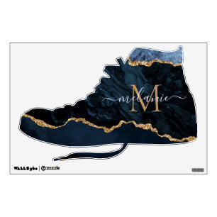 Monogram Agate Navy Blue Gold Gemstone Marble Name Wall Decal