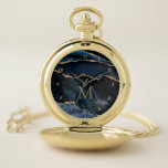 Monogram Agate Navy Blue Gold Marble Pocket Watch<br><div class="desc">Pocket Watch with Monogram Agate Navy Blue Gold Gemstone Marble Geode Glitter Sparkle Personalized Birthday - Anniversary or Wedding Gift / Suppliest - Add Your Letter / or Name - Text or Remove - Make Your Special Pocket Watches Gift - Resize and move or remove and add text / elements...</div>