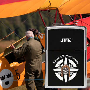 Monogram Aircraft Skull Mechanic Propeller Simple Zippo Lighter